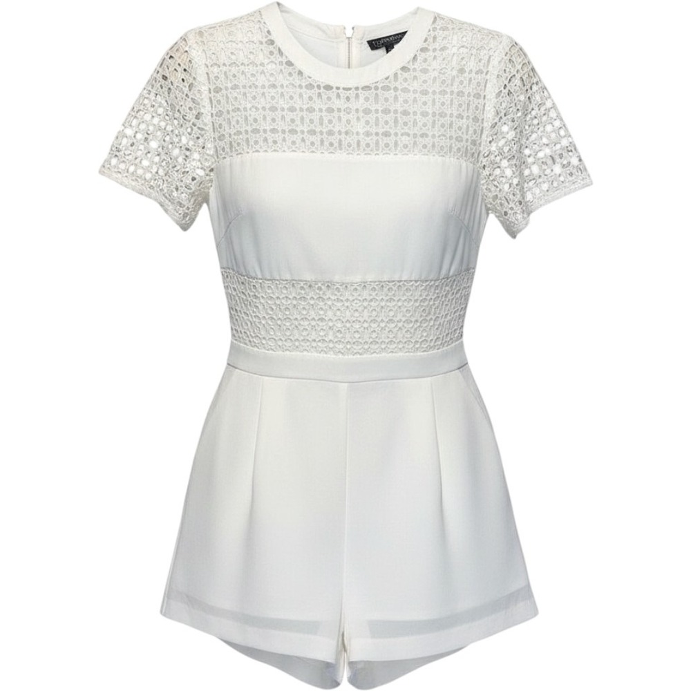 Topshop White Eyelet Lace Short Sleeve Romper Size US 6 UK 10 Mini Jumpsuit